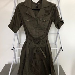 Olive tie front dress with pockets